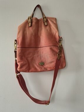 Fossil Vintage Coral Leather Convertible Satchel Crossbody Boho